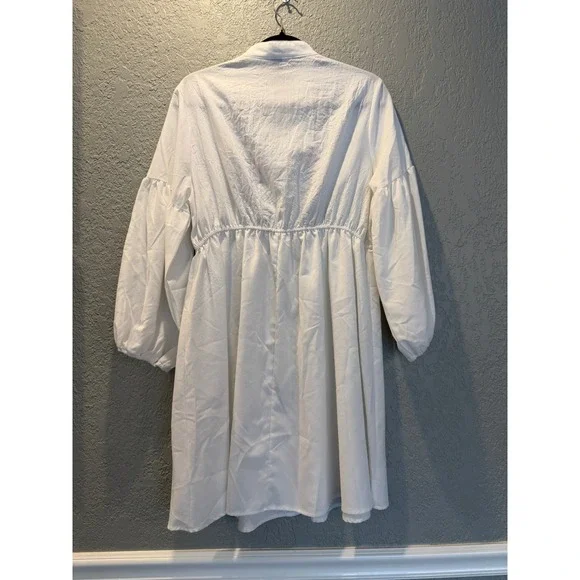 Emery Rose White Floral Embroidered Boho Empire Waist Puff Sleeve Dress XL - Picture 6 of 6